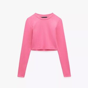 Zara Pink Cropped Long Sleeve Top